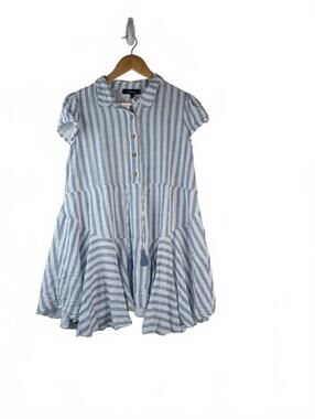 Aakaa Blue and White Striped Mini Tunic Dress, Size Medium